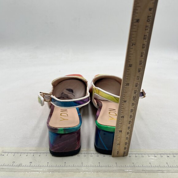 YDN Colorful-feather Square Toe Block Low Heels Slingback Formal Loafer Pump - Picture 5 of 8